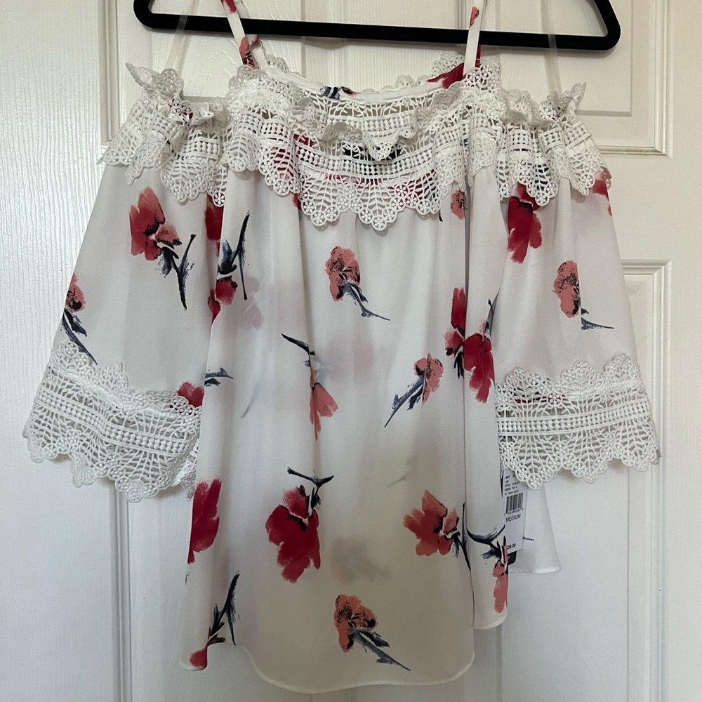 Bcx Floral off the shoulder Top with Lace